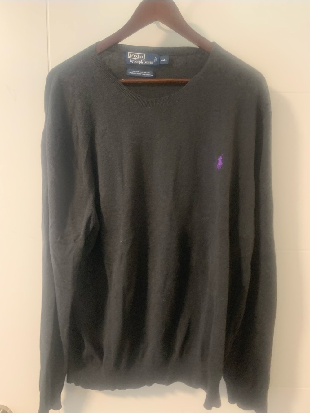 Polo by Ralph Lauren Black Crewneck Sweater with Purple LogoA14